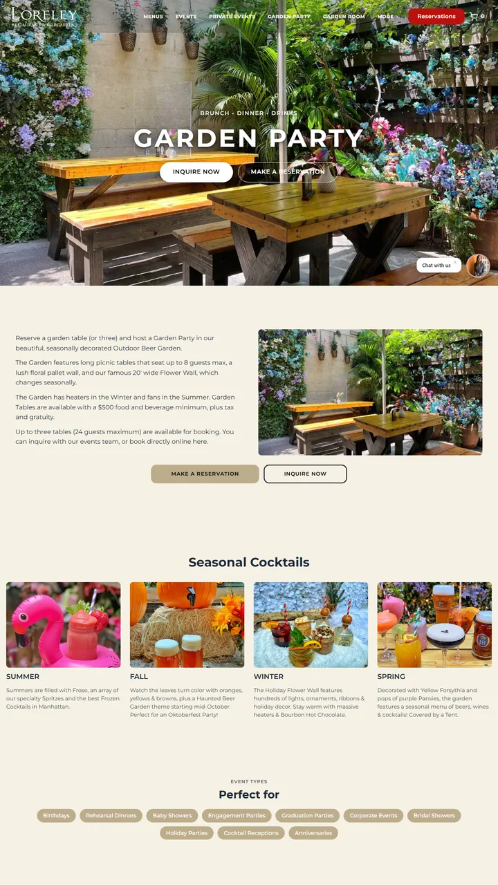 The Garden Party landing page: hero, garden description and the seasonal highlights